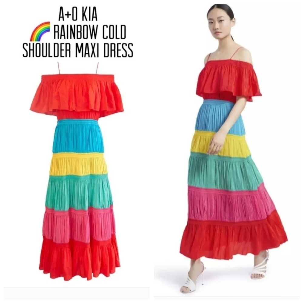 Alice + Olivia Kia Colorblock Smocked Tiered Maxi Dress SIZE 4 NWT